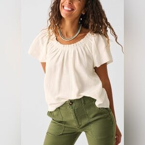 Faherty Cotton Linen Blend Top Small